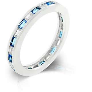   Clear & Sapphire Emerald Cut Cubic Zirconia Full Eternity Ring  
