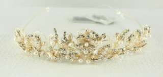 Davids Bridal Wedding Gold Pearl & Crystal Jeweled Tiarra Never Worn 