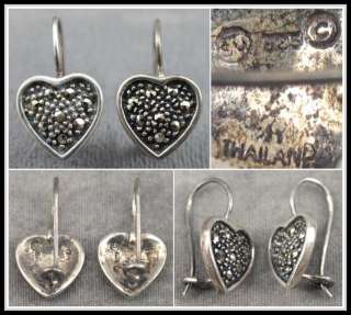 VTG STERLING SILVER .925 MARCASITE HEART ON FRENCH WIRE EARRINGS 