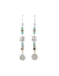 Long Dangle Earrings of Turquoise Czech Glass with Sterling Silver 
