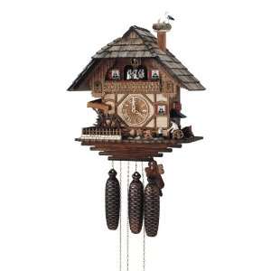 Cuckoo Clock Black Forest house with moving blacksmith and mill wheel