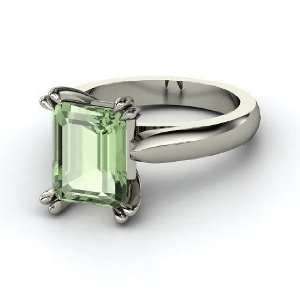   Ring, Emerald Cut Green Amethyst 14K White Gold Ring Jewelry