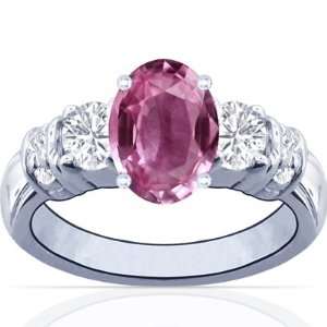    Platinum Oval Cut Pink Sapphire Ring With Sidestones Jewelry