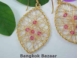 STUNNING Thai 22K 24K Gold Vermeil Wire Wrap Earrings  