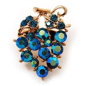   Tiny Grape Design Teal Green Crystal Pin Brooch (Gold Tone) Jewelry
