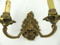   Vintage Ornate Brass Double Candlestick Wall Sconce Light Electrical
