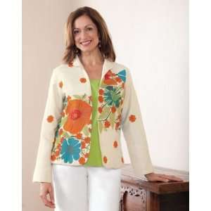   Fresh Bouquet Silk Shantung Jacket Coral Floral L 