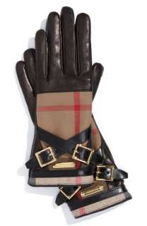 Burberry Check Print Leather Gloves  