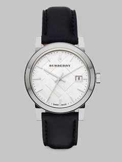 Burberry   Check Stamped Leather Strap Watch/Black
