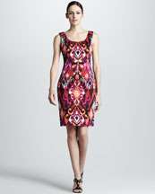 T4XD5 Kay Unger New York Sleeveless Jewel Neck Print Dress