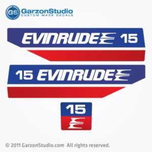 Evinrude Outboard 15 Decals 1970s early 80s Set  