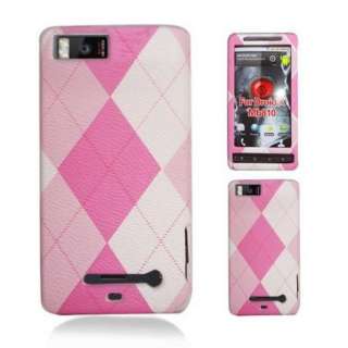 PINK ARGYLE Fabric Textured Hard Skin Cover for Motorola DROID X / X2 