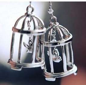 Silver birdcage dove half round fashion dangle Earring  