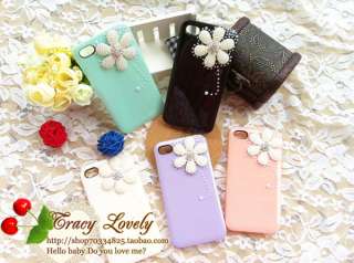 New pink luxury pearl flower daisy candy color case cover for iphone 4 