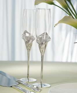   Wedding Clear Champagne Toasting Glass Flutes with Silver Plated Stand