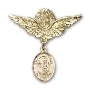  14kt Gold Baby Badge with St. Catherine of Siena Charm and 