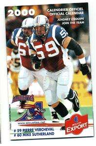 MONTREAL FOOTBALLS ALOUETTES SCHEDULES SAISON 2000  