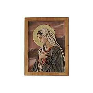   NOVICA Cedar relief panel, Sweet Virgin Mary