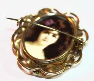   VICTORIAN GOLD PLATED PHOTO LOCKET SWIVEL PIN BROOCH CARVED OX BONE