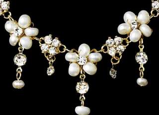 Lovely Gold Ivory Pearl Necklace Earrings & Tiara Set  