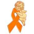Brand new orange awareness ribbon with gold angel lapel pin tac.