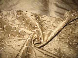 Silk Dupioni Fabric ~ Salvador, Gold Embroidered  