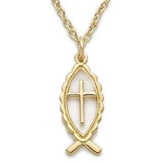 Icthus Fish Cross Medal Necklace 14K Gold Filled Jesus  