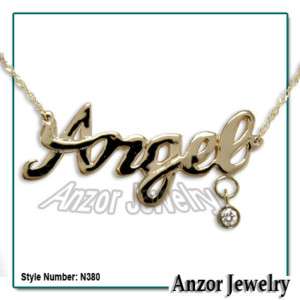 14k Solid Yellow Gold Angel Name Diamond Necklace N380 FREE Worldwide 