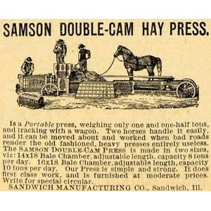  1890 Ad Samson Double Cam Hay Press Horse Sandwich 