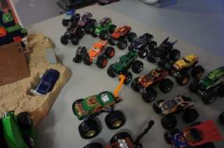 Hot wheels monster truck lot grave digger and playset  