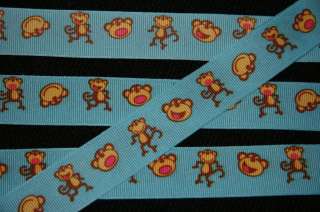 Playful Monkey Turquoise Grosgrain Ribbon M2MG Bows  