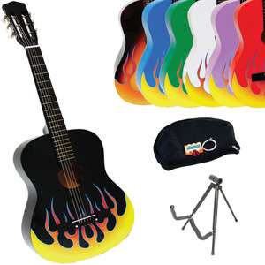 New Crescent Flame Acoustic Guitar+Stand+Gigbag+Lesson+Tuner 