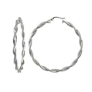  Sterling Silver Double Row Twist Diamond Cut Hoop Earrings 