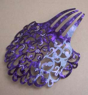 Spanish hair comb, mantilla peineta style purple with rhinestone trim 