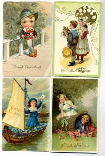 D2843 4 POSTCARDS W.CHILDREN HAPPY BIRTHDAY GREETINGS  