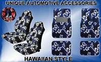 BLUE HAWAIIAN HIBISCUS HIGH BACK SEAT COVERS FLOOR MATS  
