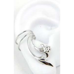    Sterling Silver Leaf and Flower Ear Cuff Right Earring Jewelry