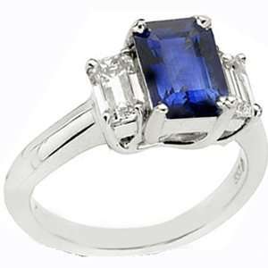  14k 3 Stone Emerald Cut Sapphire Diamond Ring (1.60 cts.tw 