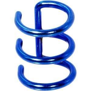 Illusion Fake 3 ring Blue Titanium Non Pierced Clip On Closure Ring 
