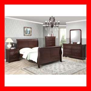Louis Philippe Cherry or Cappuccino Brown Sleigh Bedroom Set Furniture