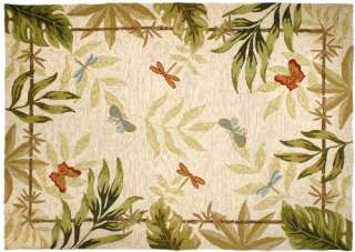   Dragonfly Botanical Leaves Hooked Indoor Outdoor Mat Area Accent Rug