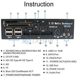 25 Media PC Panel Bay W/ ESATA SATA SD USB IDE Port  
