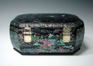  Pearl Inlaid Wood Lacquer Jewelry Unique Decorative Treasure Box Chest