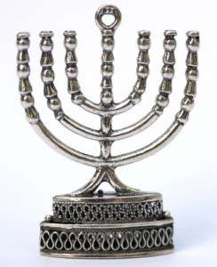 Jewish Menorah Silver Pendant, Jerusalem Temple Menora  