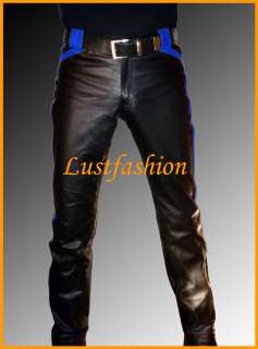 men`s leather pants black blue/Designer leather pants  