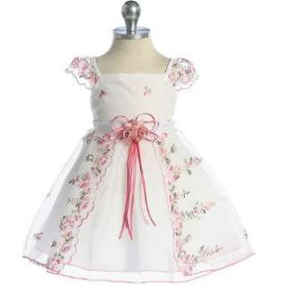  Baby Girls White Pink Floral Easter Flower Girl Pageant 