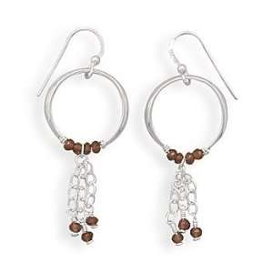    French Wire Earrings with Open Circle and Garnet Bead Drop Jewelry