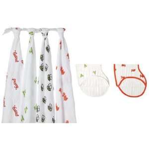 Aden + Anais 4 Pack Mod About Baby Swaddle Set with 2 Pack Burpy Set