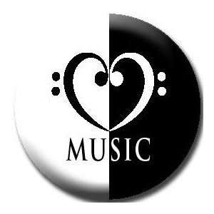 BASS CLEF HEART Music Pinback Button 1.25 Pin / Badge Musicians Music 