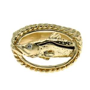  14k Gold Snook Fish Rope Diamond Ring (10) Jewelry